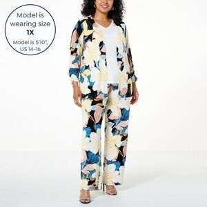 Iman Global Chic 2-Piece Drapey Knit Topper and Pant Set - LT